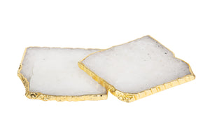 Gilded Quartz Coasters - White - Set of 2