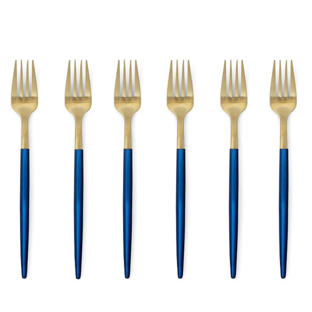 Blue and Gold Cake Fork - Set of 6