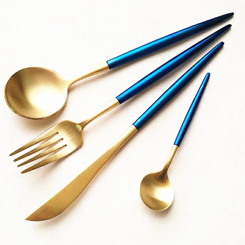 PEONY Blue and Gold Cutlery Set - 16 Piece