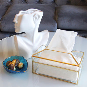Glass Tissue Box with Gold Rim