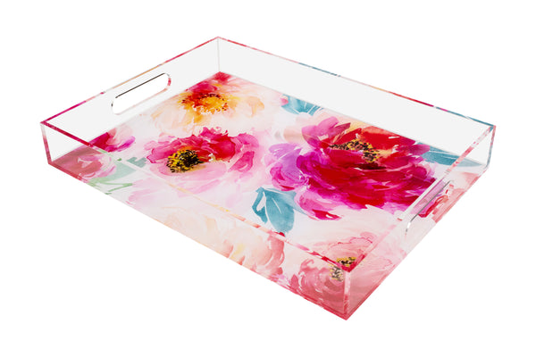 Pink flower small acrylic tray