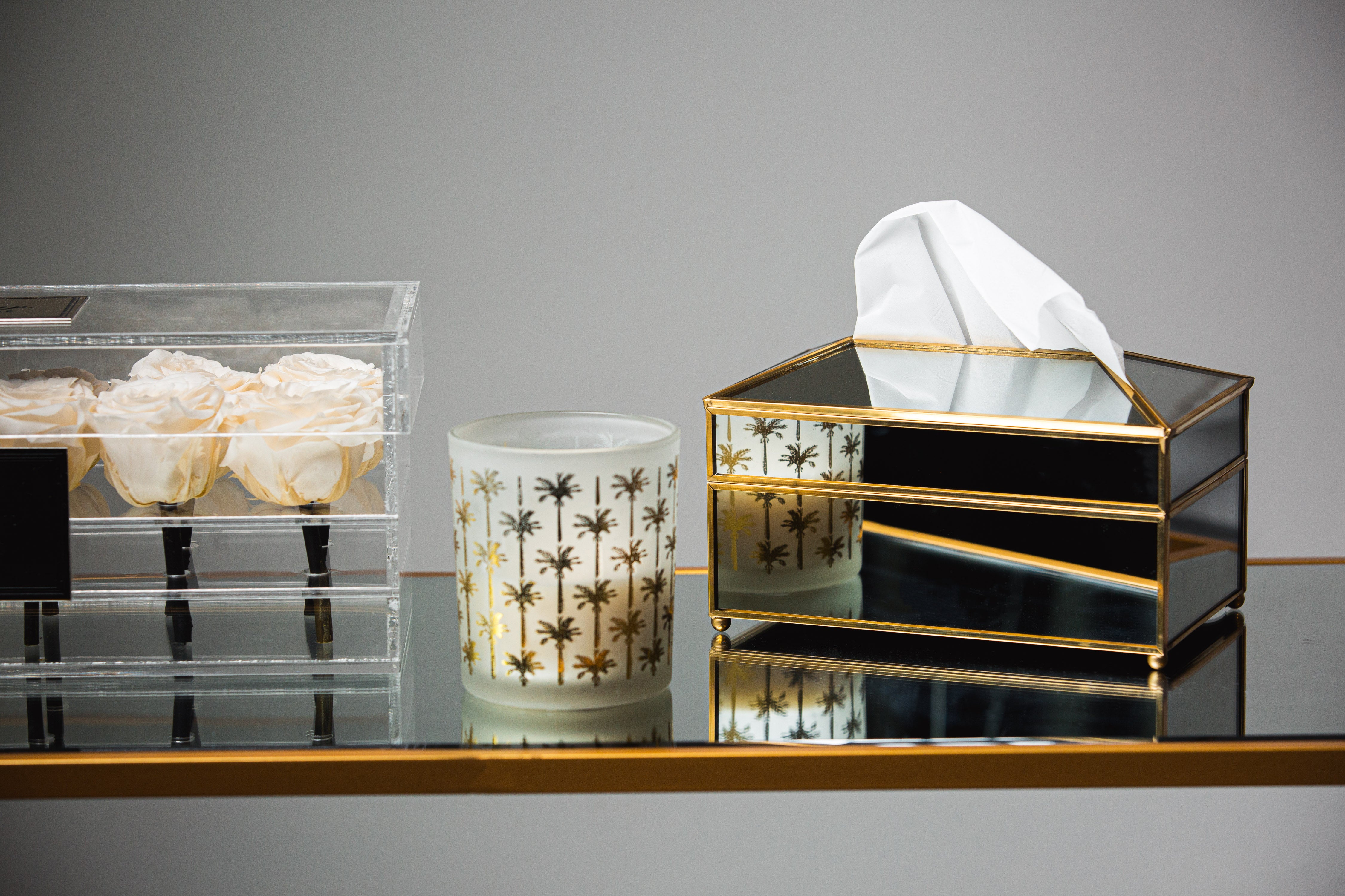 Stainless Steel Tissue Box with Gold Symmetrical Design – High