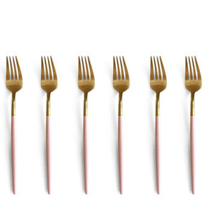 Peony Pink and Gold Cake Fork - Set of 6