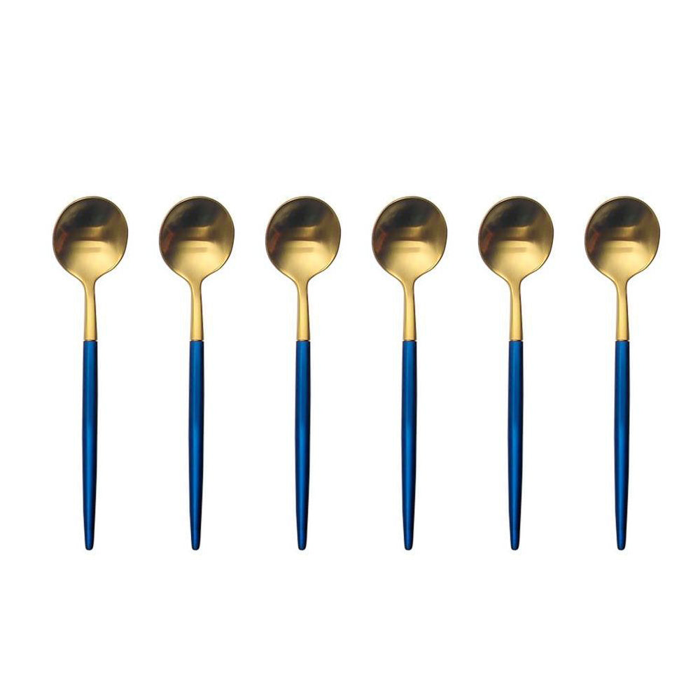 PEONY Blue and Gold Teaspoon Set - 6 Piece