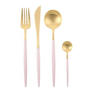 PEONY Pink and Gold Cutlery Set - 16 Piece